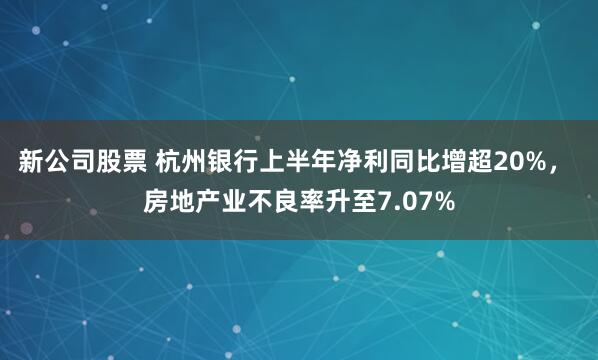 新公司股票 杭州银行上半年净利同比增超20%， 房地产业不良率升至7.07%